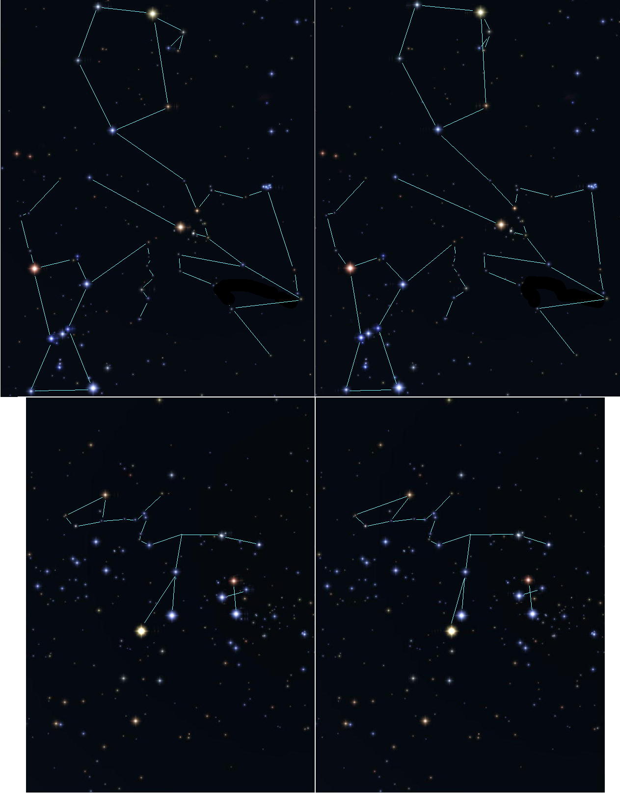 星座立体視　おうし座  南十字座　交差法  星座線